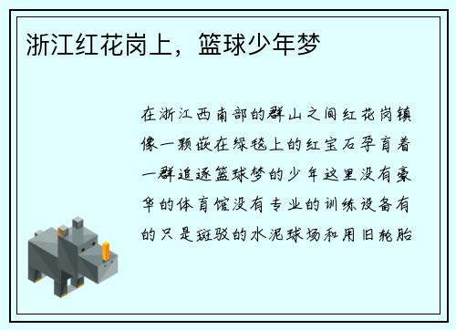 浙江红花岗上,篮球少年梦